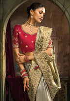 Monjolika Fashion Multicolor Silk Blend Wedding Saree With Cut Dana, Embroidered, Moti And Zari Work | Grocsy