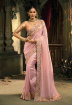 Monjolika Fashion Pink Silk Blend Wedding Saree With Cut Dana, Embroidered, Moti And Zari Work | Grocsy