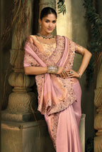Monjolika Fashion Pink Silk Blend Wedding Saree With Cut Dana, Embroidered, Moti And Zari Work | Grocsy
