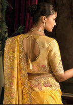 Monjolika Fashion Mustard Silk Blend Wedding Saree With Cut Dana, Embroidered, Moti And Zari Work | Grocsy
