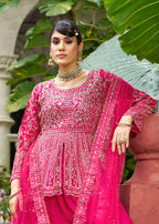 Monjolika Fashion Chinon Embroidered Rani Pink Readymade Palazzo Kameez | Grocsy