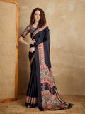 Monjolika Fashion Black Printed Satin Saree | Grocsy
