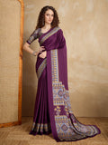 Monjolika Fashion Purple Printed Satin Saree | Grocsy