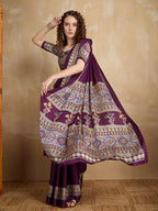 Monjolika Fashion Purple Printed Satin Saree | Grocsy