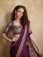 Monjolika Fashion Purple Printed Satin Saree | Grocsy