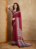 Monjolika Fashion Maroon Printed Satin Saree | Grocsy