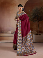 Monjolika Fashion Burgundy Printed Satin Saree | Grocsy