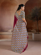 Monjolika Fashion Burgundy Printed Satin Saree | Grocsy