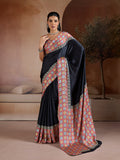 Monjolika Fashion Black Printed Satin Saree | Grocsy