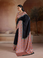 Monjolika Fashion Black Printed Satin Saree | Grocsy