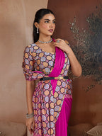 Monjolika Fashion Magenta Printed Satin Saree | Grocsy