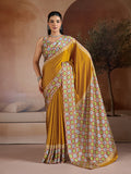 Monjolika Fashion Mustard Printed Satin Saree | Grocsy
