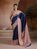Monjolika Fashion Navy Blue Printed Satin Saree | Grocsy