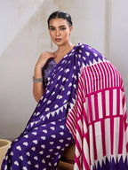 Monjolika Fashion Violet Printed Satin Saree | Grocsy