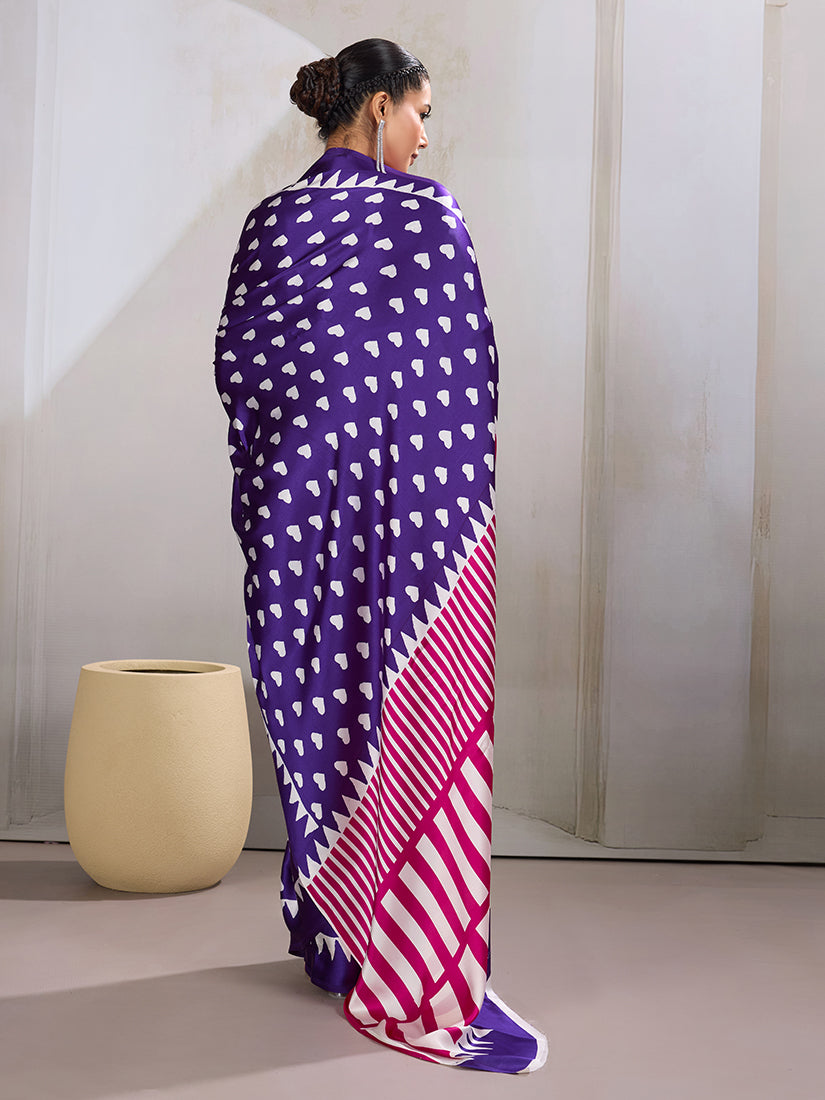 Monjolika Fashion Violet Printed Satin Saree | Grocsy