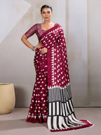 Monjolika Fashion Maroon Printed Satin Saree | Grocsy