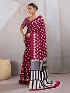 Monjolika Fashion Maroon Printed Satin Saree | Grocsy