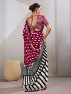 Monjolika Fashion Maroon Printed Satin Saree | Grocsy