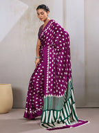 Monjolika Fashion Dark Magenta Printed Satin Saree | Grocsy