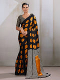 Monjolika Fashion Black & Orange Satin Printed Saree | Grocsy