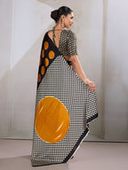 Monjolika Fashion Black & Orange Satin Printed Saree | Grocsy