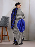 Monjolika Fashion Black & Blue Satin Printed Saree | Grocsy