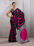 Monjolika Fashion Black & Hot Pink Satin Printed Saree | Grocsy