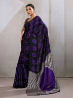 Monjolika Fashion Black & Violet Satin Printed Saree | Grocsy