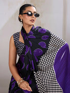 Monjolika Fashion Black & Violet Satin Printed Saree | Grocsy