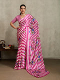 Monjolika Fashion Hot Pink Printed Satin Saree | Grocsy