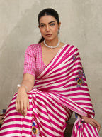 Monjolika Fashion Hot Pink Printed Satin Saree | Grocsy