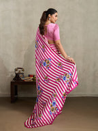 Monjolika Fashion Hot Pink Printed Satin Saree | Grocsy