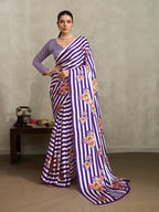 Monjolika Fashion Purple Printed Satin Saree | Grocsy