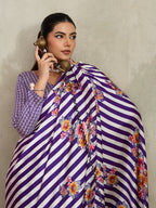 Monjolika Fashion Purple Printed Satin Saree | Grocsy