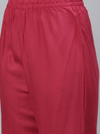 HERE&NOW Women Red Floral Printed Panelled Thread Work Kurta with Trouser & Dupatta | Grocsy