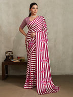 Monjolika Fashion Maroon Printed Satin Saree | Grocsy