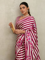 Monjolika Fashion Maroon Printed Satin Saree | Grocsy