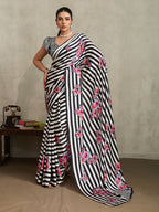 Monjolika Fashion Black Printed Satin Saree | Grocsy