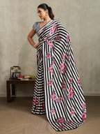 Monjolika Fashion Black Printed Satin Saree | Grocsy