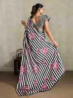Monjolika Fashion Black Printed Satin Saree | Grocsy