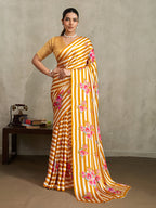 Monjolika Fashion Mustard Printed Satin Saree | Grocsy