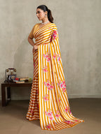 Monjolika Fashion Mustard Printed Satin Saree | Grocsy