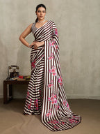 Monjolika Fashion Brown Printed Satin Saree | Grocsy