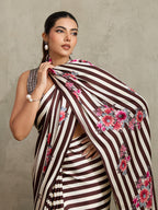 Monjolika Fashion Brown Printed Satin Saree | Grocsy