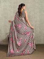 Monjolika Fashion Brown Printed Satin Saree | Grocsy