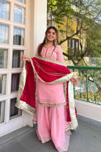 Yash Enterprise Pink Organza Silk Party Wear Embroidery Sharara Suit Set | Grocsy