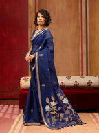 Monjolika Fashion Navy Blue Silk Blend woven Work Saree | Grocsy