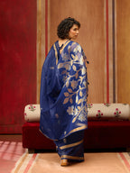 Monjolika Fashion Navy Blue Silk Blend woven Work Saree | Grocsy
