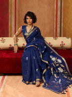 Monjolika Fashion Navy Blue Silk Blend woven Work Saree | Grocsy