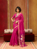 Monjolika Fashion Rani Pink Silk Blend woven Work Saree | Grocsy
